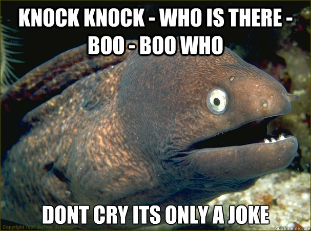 knock knock who is there boo boo who dont cry its only - Bad Joke Eel