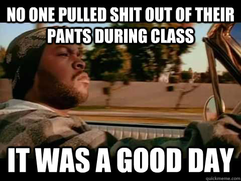 no one pulled shit out of their pants during class it was a - ice cube good day