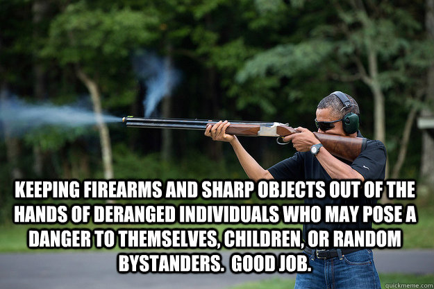 keeping firearms and sharp objects out of the hands of deran - Obamas Got A Gun