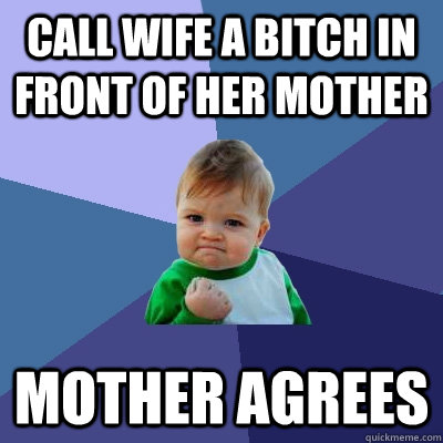 call wife a bitch in front of her mother mother agrees - Success Kid