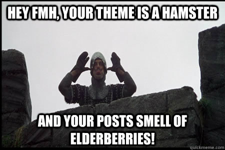 hey fmh your theme is a hamster and your posts smell of eld - Monty Python and the Holy Grail