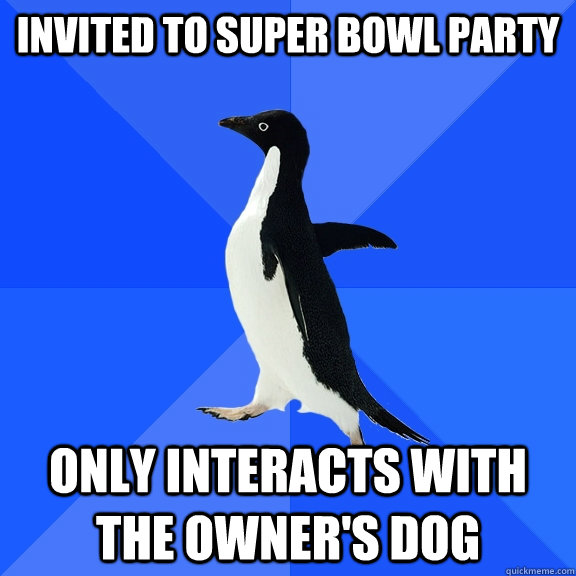 invited to super bowl party only interacts with the owners - Socially Awkward Penguin