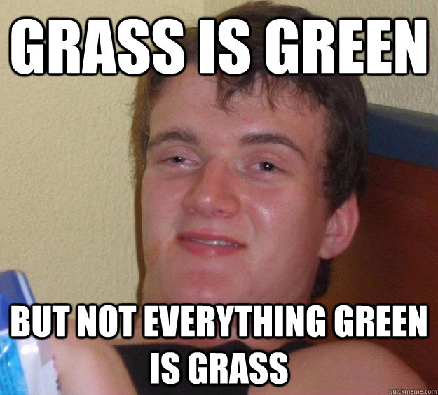 grass is green but not everything green is grass - 10 Guy