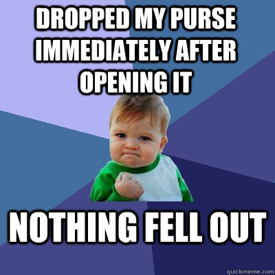 dropped my purse immediately after opening it nothing fell o - Success Kid
