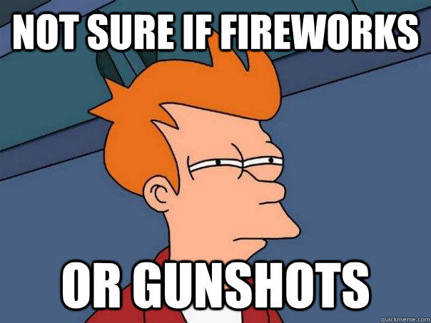 not sure if fireworks or gunshots - Futurama Fry