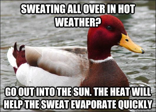 sweating all over in hot weather go out into the sun the h - Malicious Advice Mallard