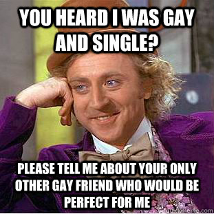 you heard i was gay and single please tell me about your on - Condescending Wonka