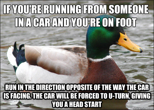 if youre running from someone in a car and youre on foot r - Actual Advice Mallard