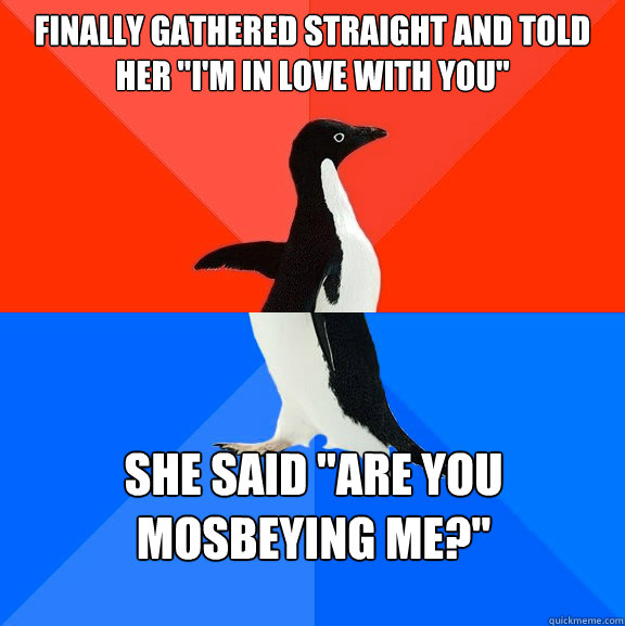 finally gathered straight and told her im in love with you - Socially awesome awkward penguin