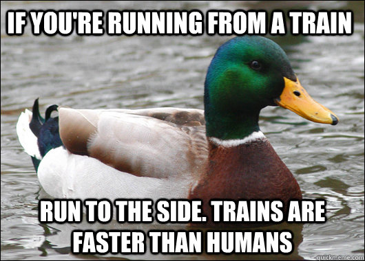 if youre running from a train run to the side trains are f - Actual Advice Mallard