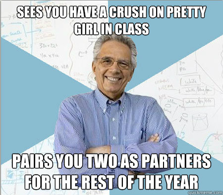 sees you have a crush on pretty girl in class pairs you two - Good guy professor