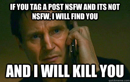 if you tag a post nsfw and its not nsfw i will find you an - Angry Liam Neeson