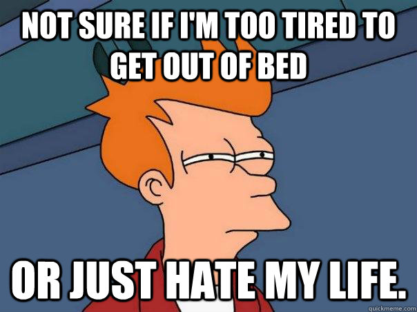 not sure if im too tired to get out of bed or just hate my - Futurama Fry