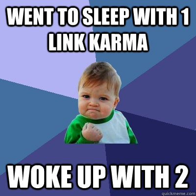 went to sleep with 1 link karma woke up with 2 - Success Kid