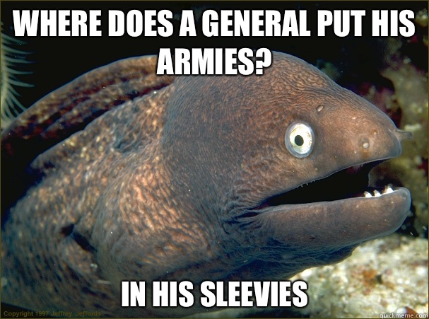Where does a general put his armies In his sleevies - Bad Joke Eel