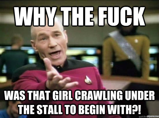 why the fuck was that girl crawling under the stall to begin - Annoyed Picard HD