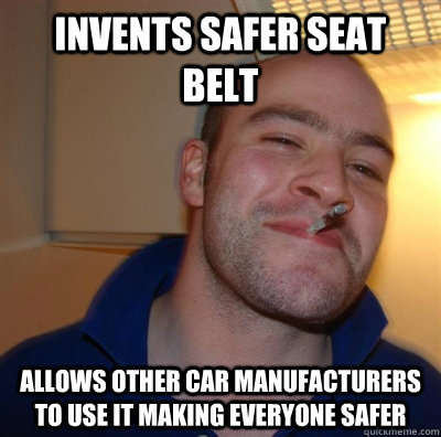 invents safer seat belt allows other car manufacturers to us - GGG plays SC