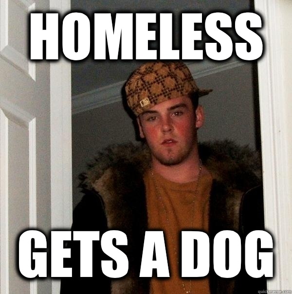 Homeless Gets a dog - Scumbag Steve