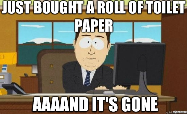 Just bought a roll of toilet paper AAAAND ITS GONE - aaaand its gone