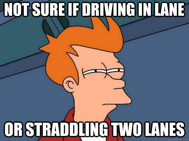 not sure if driving in lane or straddling two lanes - Futurama Fry