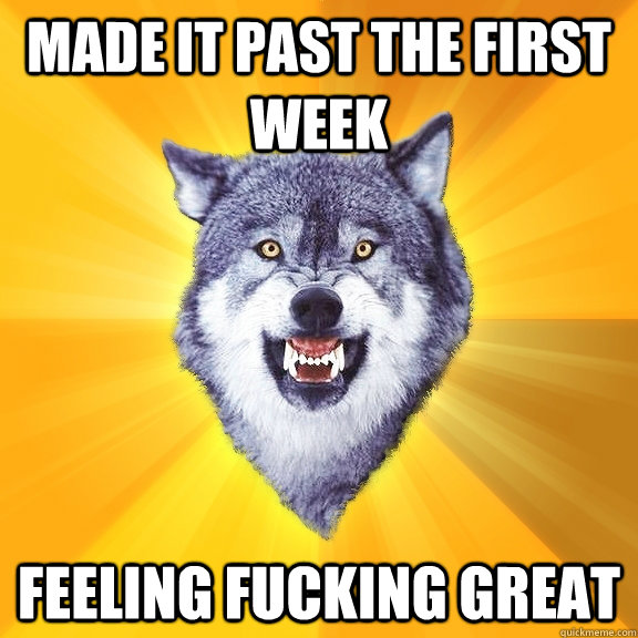 made it past the first week feeling fucking great - Courage Wolf