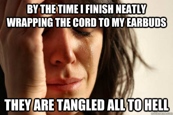 by the time i finish neatly wrapping the cord to my earbuds - First World Problems