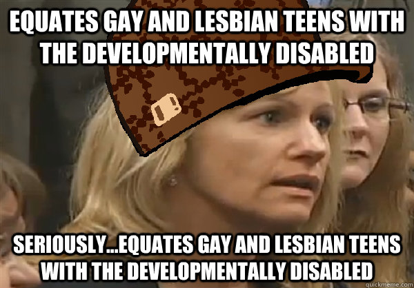 equates gay and lesbian teens with the developmentally disab -