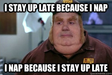 i stay up late because i nap i nap because i stay up late - Fat Bastard awkward moment