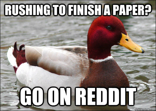 rushing to finish a paper go on reddit - Malicious Advice Mallard