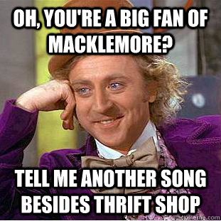oh youre a big fan of macklemore tell me another song bes - Condescending Wonka