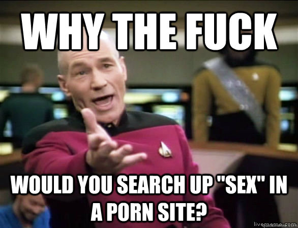 why the fuck would you search up sex in a porn site - Annoyed Picard HD
