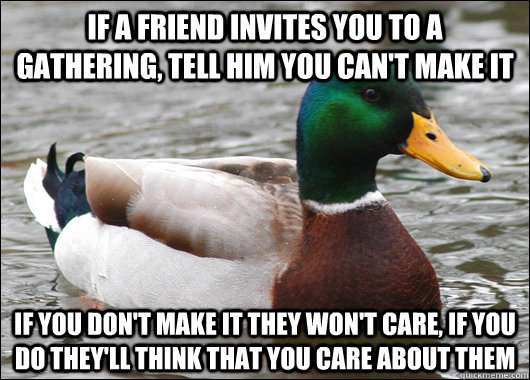 if a friend invites you to a gathering tell him you cant m - Actual Advice Mallard