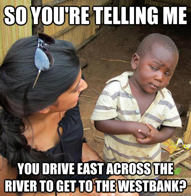 so youre telling me you drive east across the river to get - Skeptical African Kid