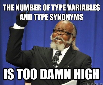 The number of type variables and type synonyms is too damn
high