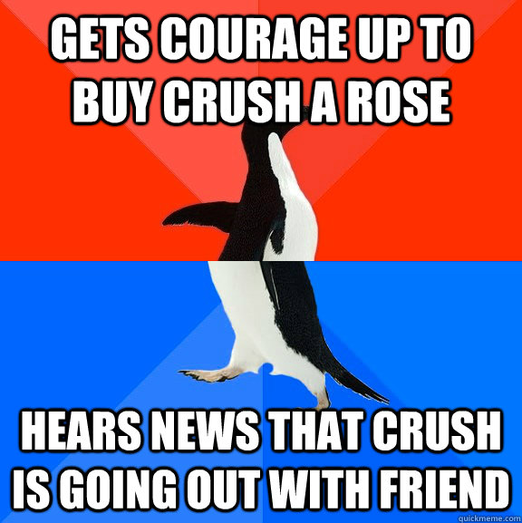 gets courage up to buy crush a rose hears news that crush i - Socially Awesome Awkward Penguin