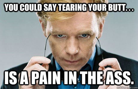 you could say tearing your butt is a pain in the ass - CSI Explosive