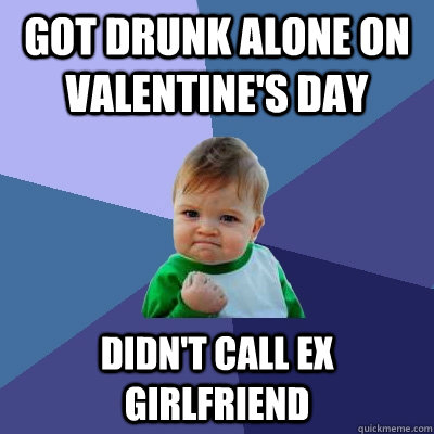 got drunk alone on valentines day didnt call ex girlfriend - Success Kid