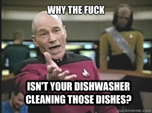 why the fuck isnt your dishwasher cleaning those dishes - Annoyed Picard