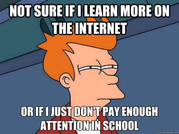 not sure if i learn more on the internet or if i just dont - Futurama Fry