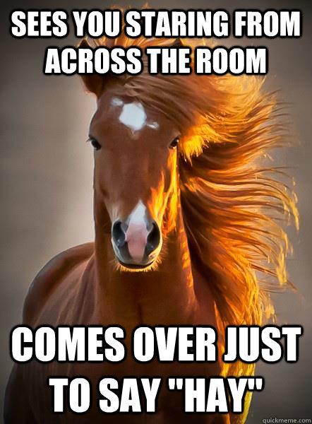 sees you staring from across the room comes over just to say -