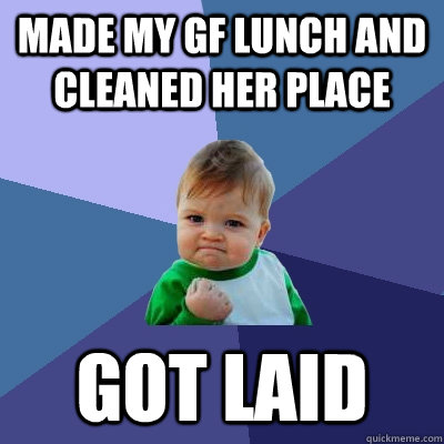 made my gf lunch and cleaned her place got laid - Success Kid