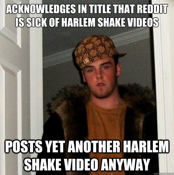 acknowledges in title that reddit is sick of harlem shake vi - Scumbag Steve