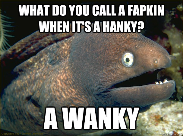 what do you call a fapkin when its a hanky a wanky - Bad Joke Eel