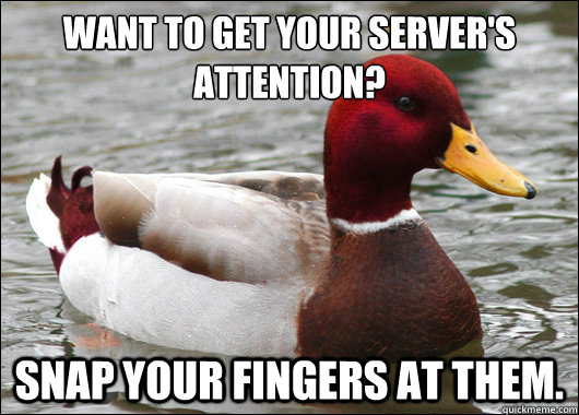 want to get your servers attention snap your fingers at t - Malicious Advice Mallard