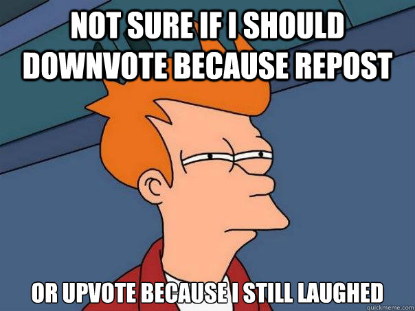 not sure if i should downvote because repost or upvote becau - Futurama Fry