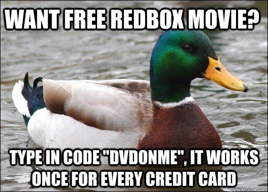 want free redbox movie type in code dvdonme it works onc - Actual Advice Mallard