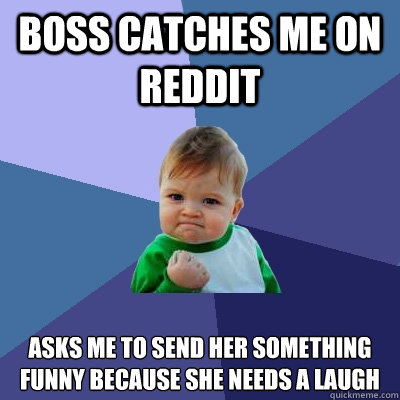 boss catches me on reddit asks me to send her something funn - Success Kid