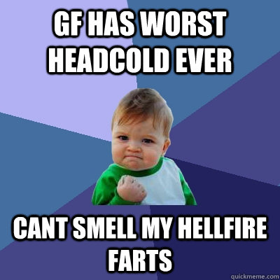 gf has worst headcold ever cant smell my hellfire farts - Success Kid