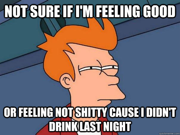 not sure if im feeling good or feeling not shitty cause i d - Futurama Fry