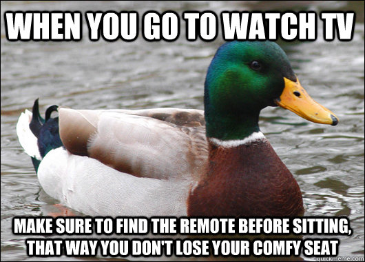 when you go to watch tv make sure to find the remote before - Actual Advice Mallard